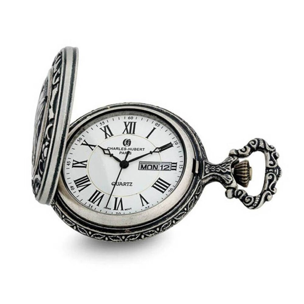 Charles Hubert Antique Chrome Finish Fisherman Pocket Watch